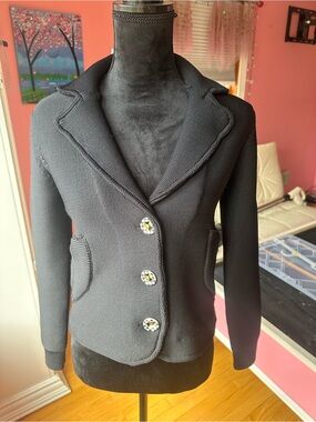 Distressed NYC Babette Knit Blazer Black Checkered Buttons S M L